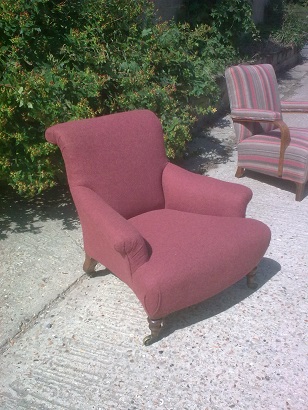 unusual armchair, recovered in moon wool. After